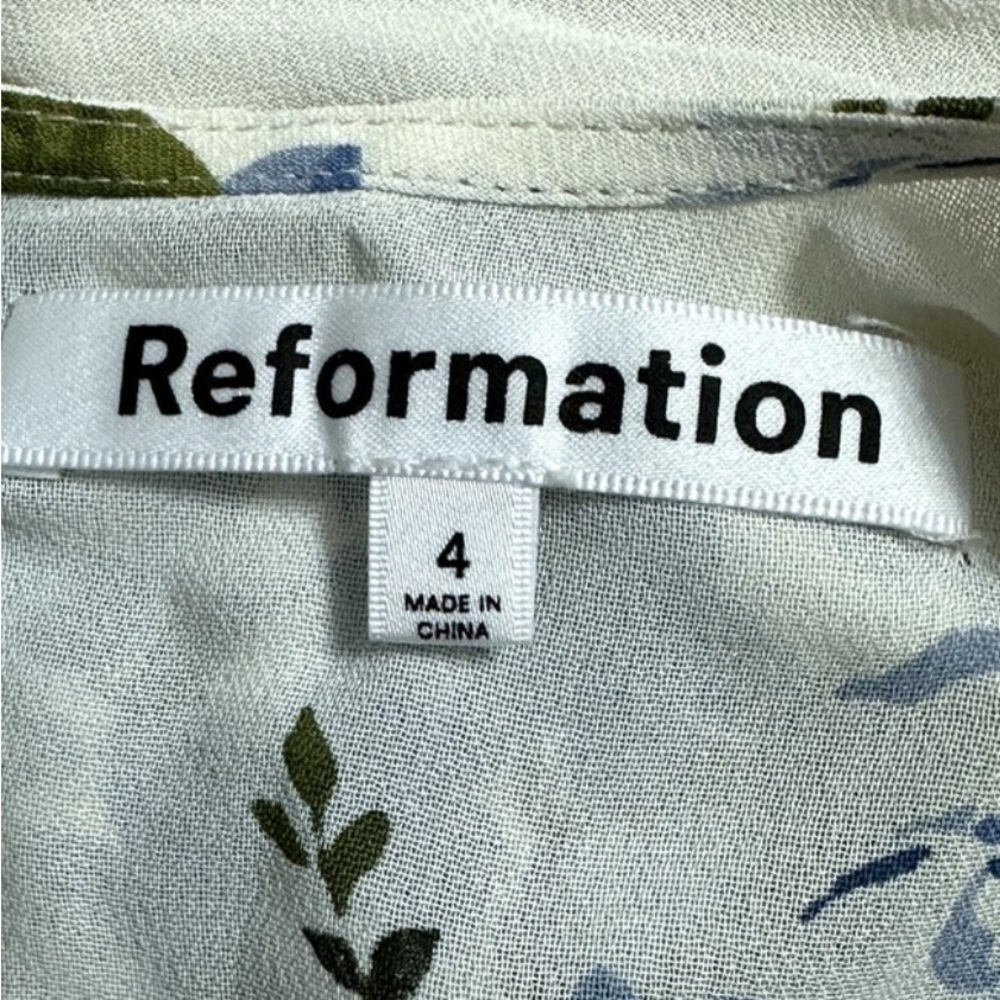 Reformation Cressida cream/blue floral short sleeve dress - Picture 5 of 6